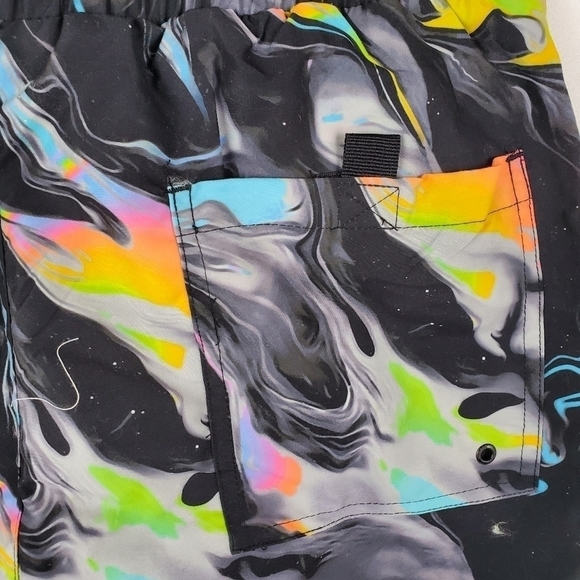 360 Surf Mens Beach Short Black w/ Colored Pattern Recycled Poly Choose Size - Picture 8 of 12